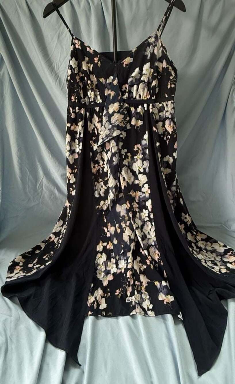 Simply Vera Vera Wang Navy Floral Godet Empire Spaghetti Strap Midi Dress XL